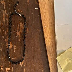 18” 1940s Jet Or Black Crystal Facetted Hand Knotted Necklace 3” Extender